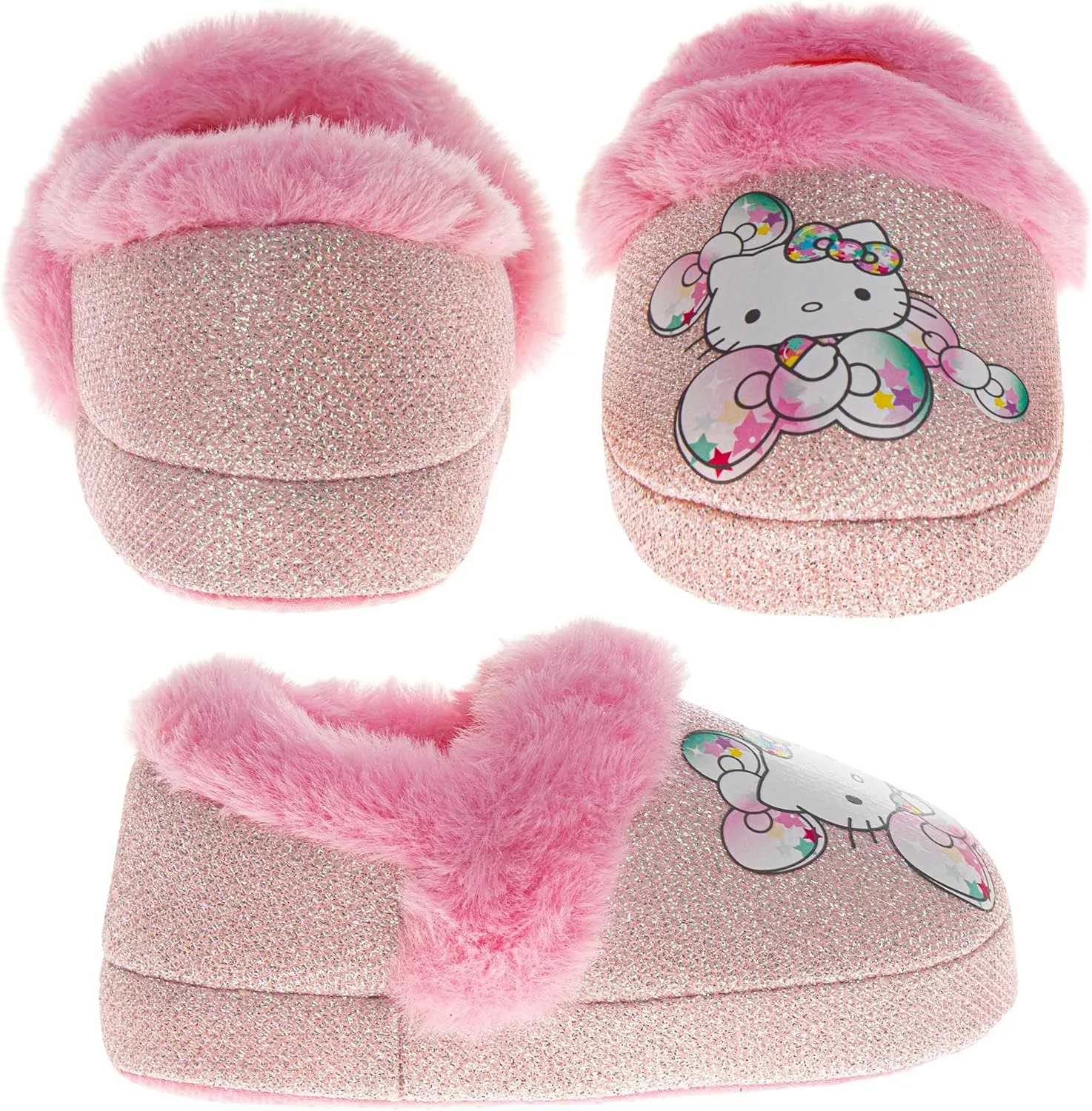 Josmo Sanrio Hello Kitty Slippers for Girls - Kitty Cat Slipper indoor cute house shoes plush fuzzy sandals (sizes: 5-10 Toddlers / 11-13 Little kids / 2-5 Big Kids)
