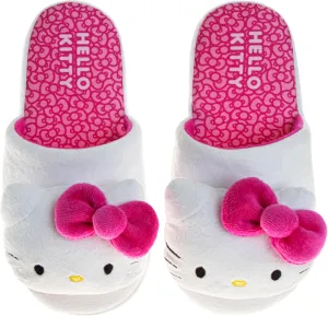 Josmo Sanrio Hello Kitty Slippers for Girls - Kitty Cat Slipper indoor cute house shoes plush fuzzy sandals (sizes: 5-10 Toddlers / 11-13 Little kids / 2-5 Big Kids)