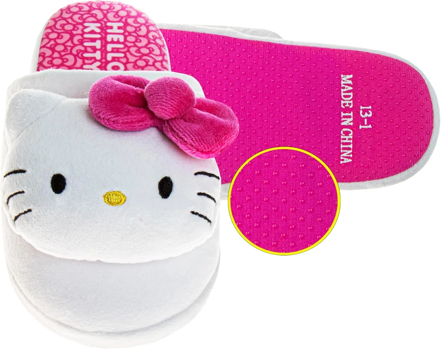 Josmo Sanrio Hello Kitty Slippers for Girls - Kitty Cat Slipper indoor cute house shoes plush fuzzy sandals (sizes: 5-10 Toddlers / 11-13 Little kids / 2-5 Big Kids)