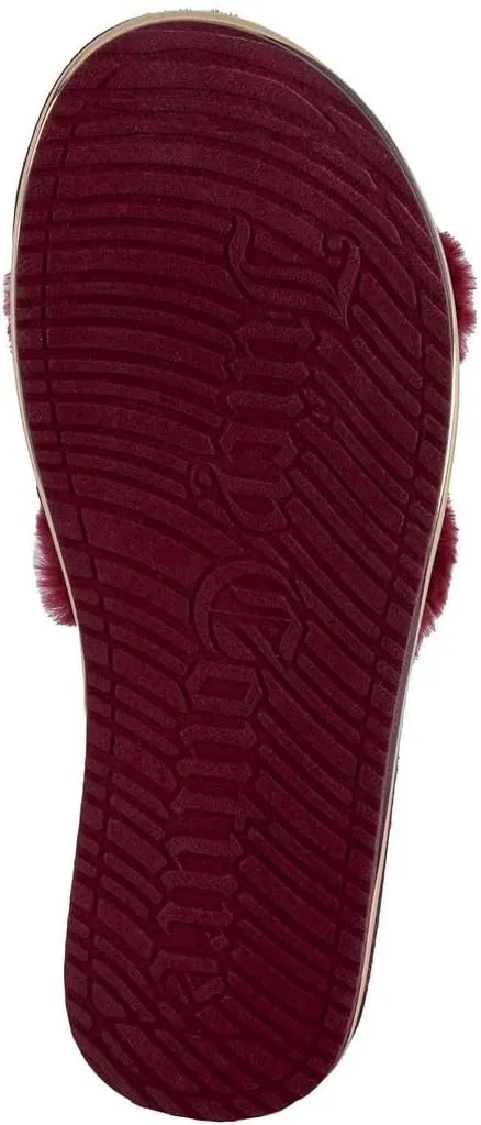 Juicy Couture Women's Faux Fur Slide Sandal Slippers, Open Toe, Comfortable Indoor Outdoor House Shoes