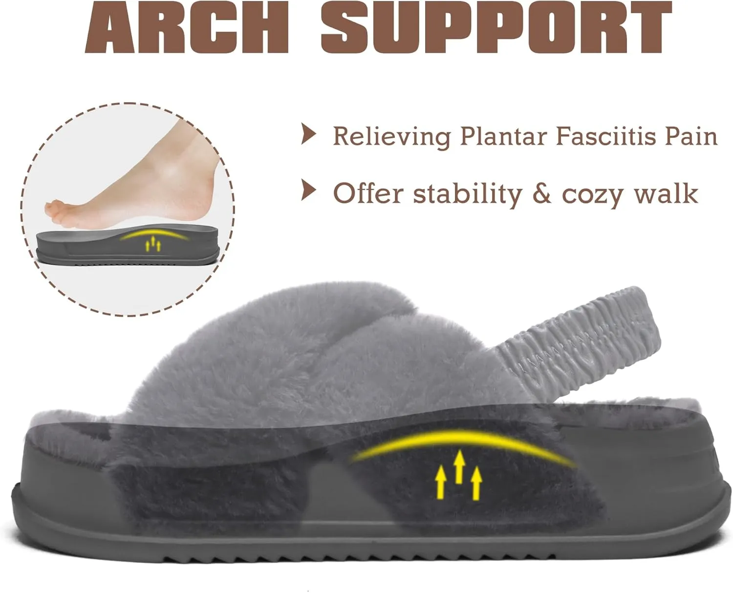 KuaiLu Womens Fuzzy Criss Cross Band Platform Slippers Arch Support Furry Faux Fur Ladies Open Toe Cozy Soft Plush Fleece Comfy House Shoes Sandals