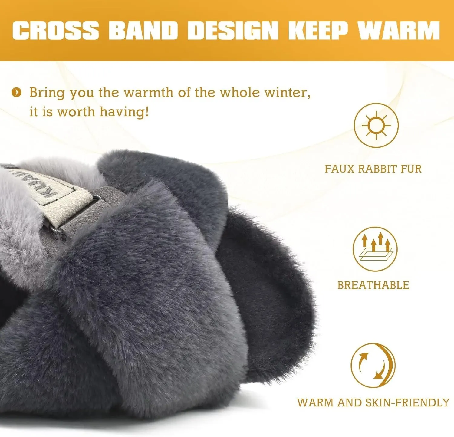 KuaiLu Womens Fuzzy Criss Cross Band Platform Slippers Arch Support Furry Faux Fur Ladies Open Toe Cozy Soft Plush Fleece Comfy House Shoes Sandals