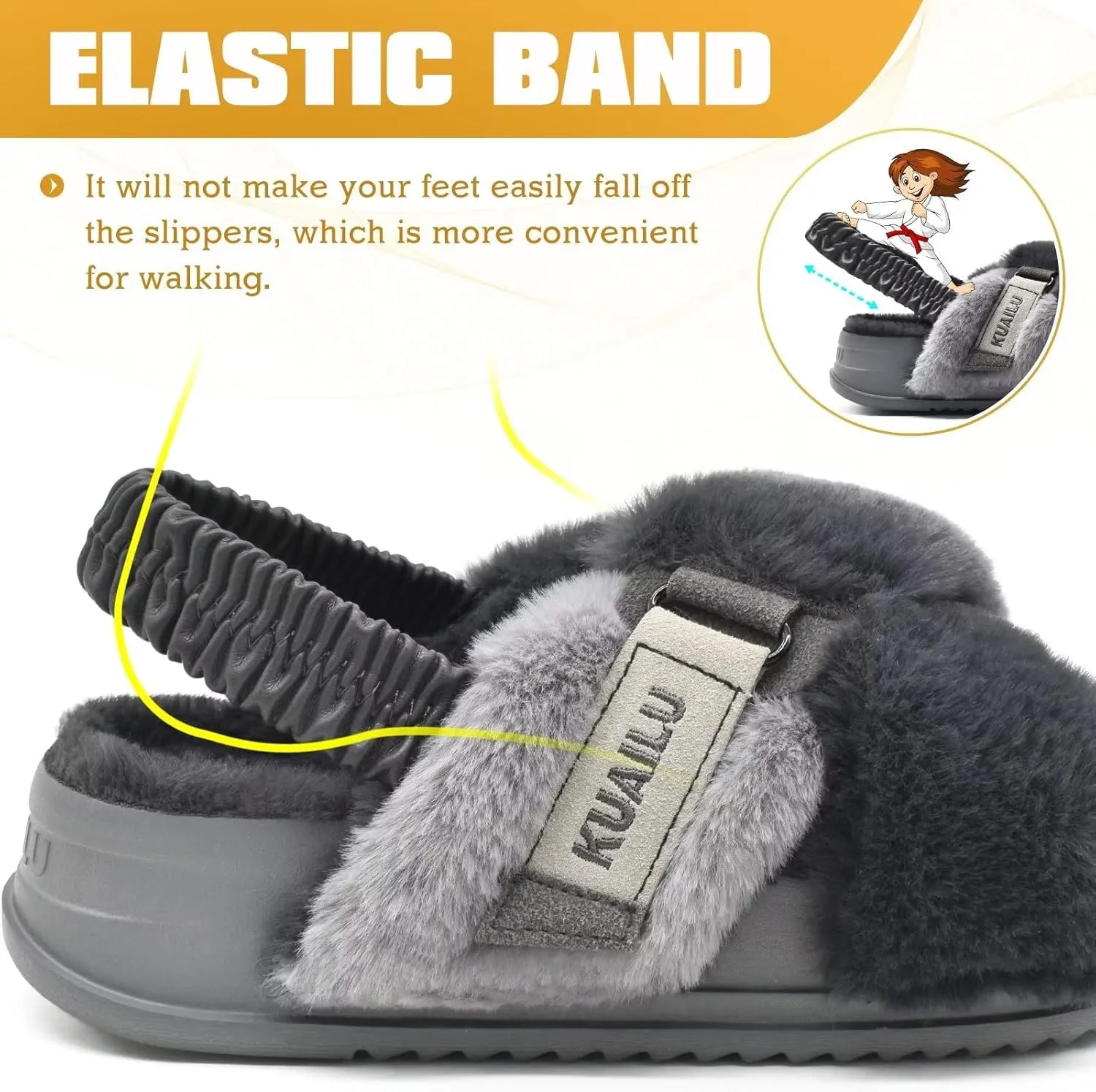 KuaiLu Womens Fuzzy Criss Cross Band Platform Slippers Arch Support Furry Faux Fur Ladies Open Toe Cozy Soft Plush Fleece Comfy House Shoes Sandals