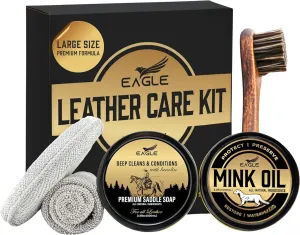 Leather Boot Care Kit – Mink Oil, Saddle Soap for Leather, Applicators & Cloth – Leather Care Kit, Boot Leather Care Kit, Leather Shoe Care Kit for Cowboy Boots, Work Boots, Shoes, and Tack