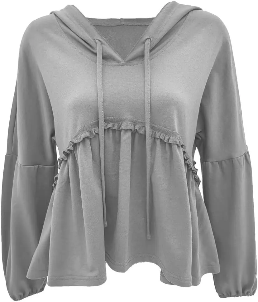 Limerose Womens Tunic Top Casual Long Sleeves Peplum Babydoll Ruffle Knit Hoodies Pullover