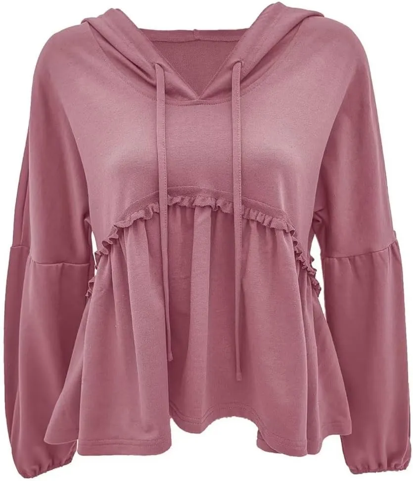 Limerose Womens Tunic Top Casual Long Sleeves Peplum Babydoll Ruffle Knit Hoodies Pullover