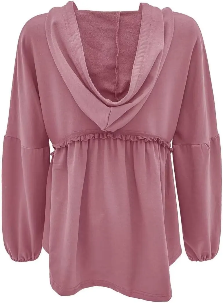 Limerose Womens Tunic Top Casual Long Sleeves Peplum Babydoll Ruffle Knit Hoodies Pullover