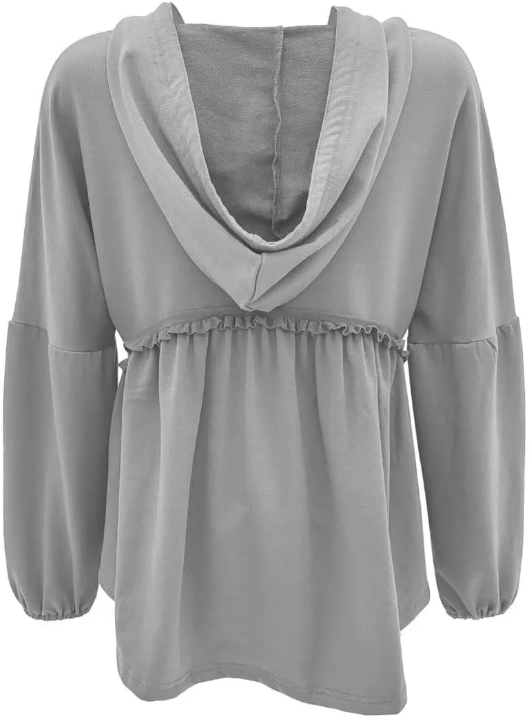 Limerose Womens Tunic Top Casual Long Sleeves Peplum Babydoll Ruffle Knit Hoodies Pullover