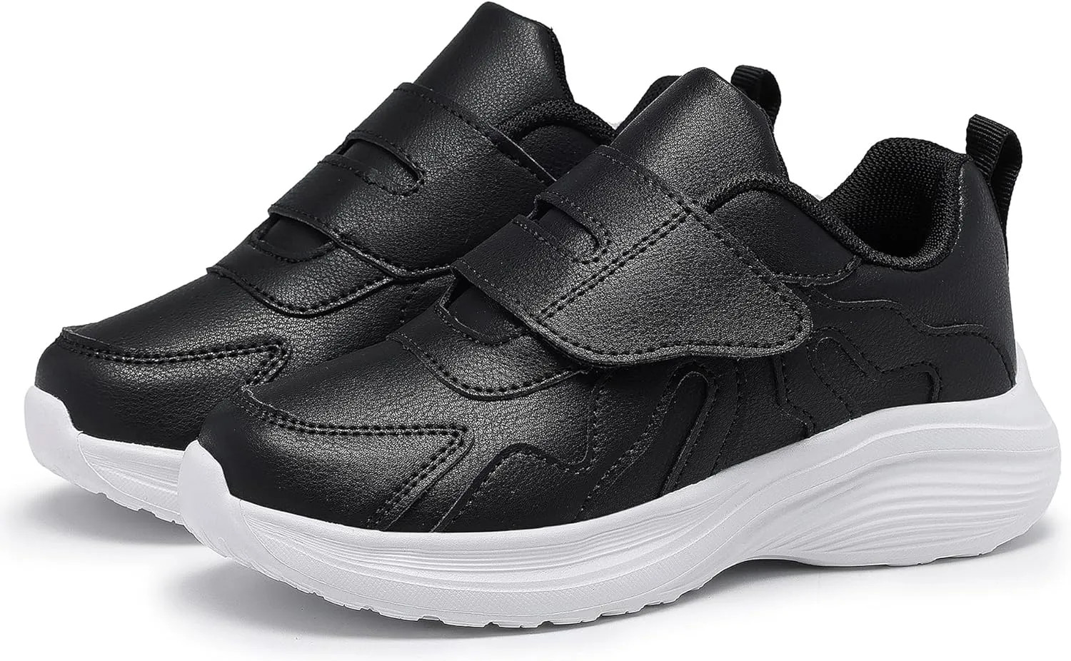 Little Girls Sneakers Boys Shoes Lightweight Low Top Hook and Loops Kids Running Shoes Black Size 12
