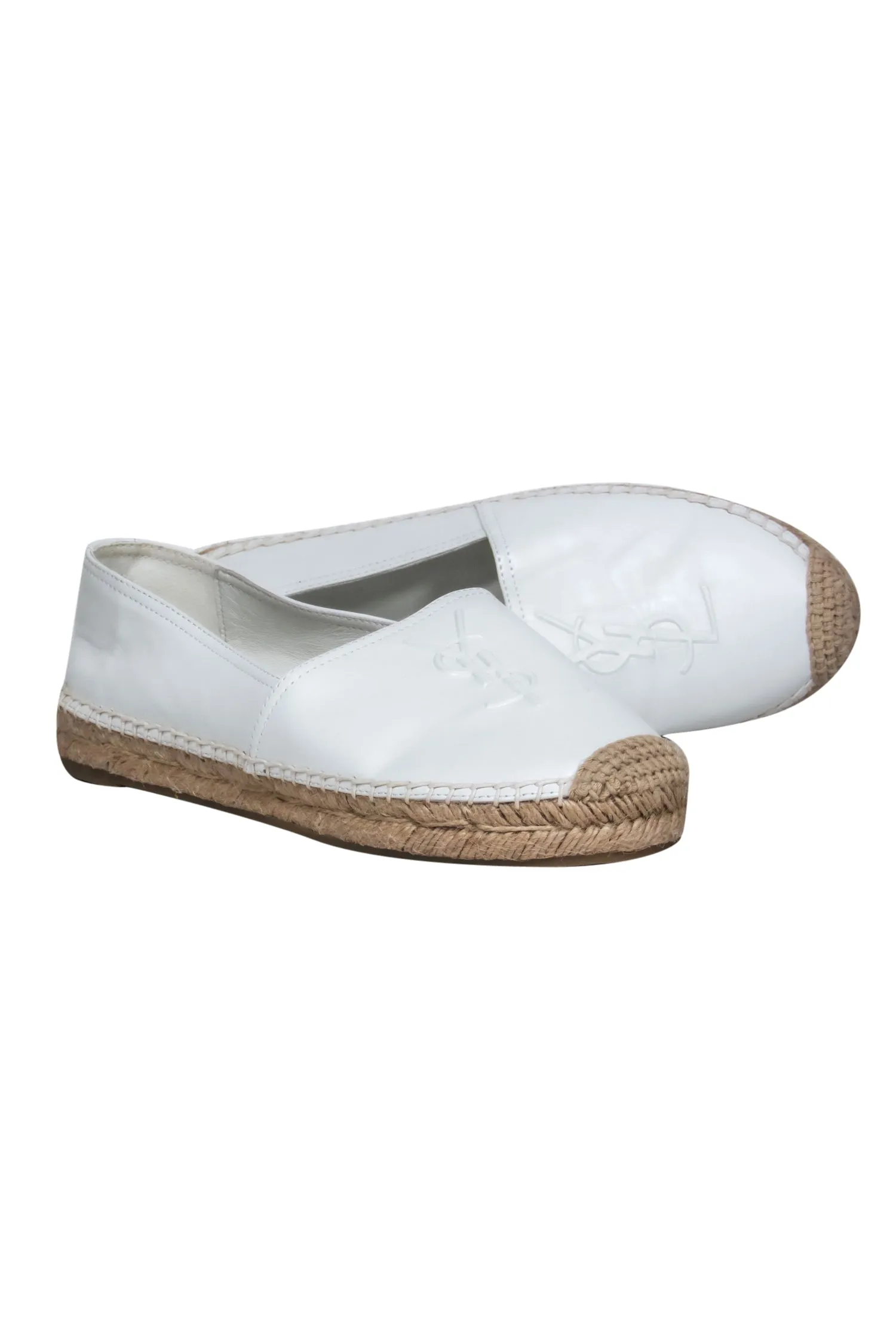 Logo Yves Fast shipping Sz Embossed 11 Laurent Multi-purpose Leather - Espadrilles White Saint
