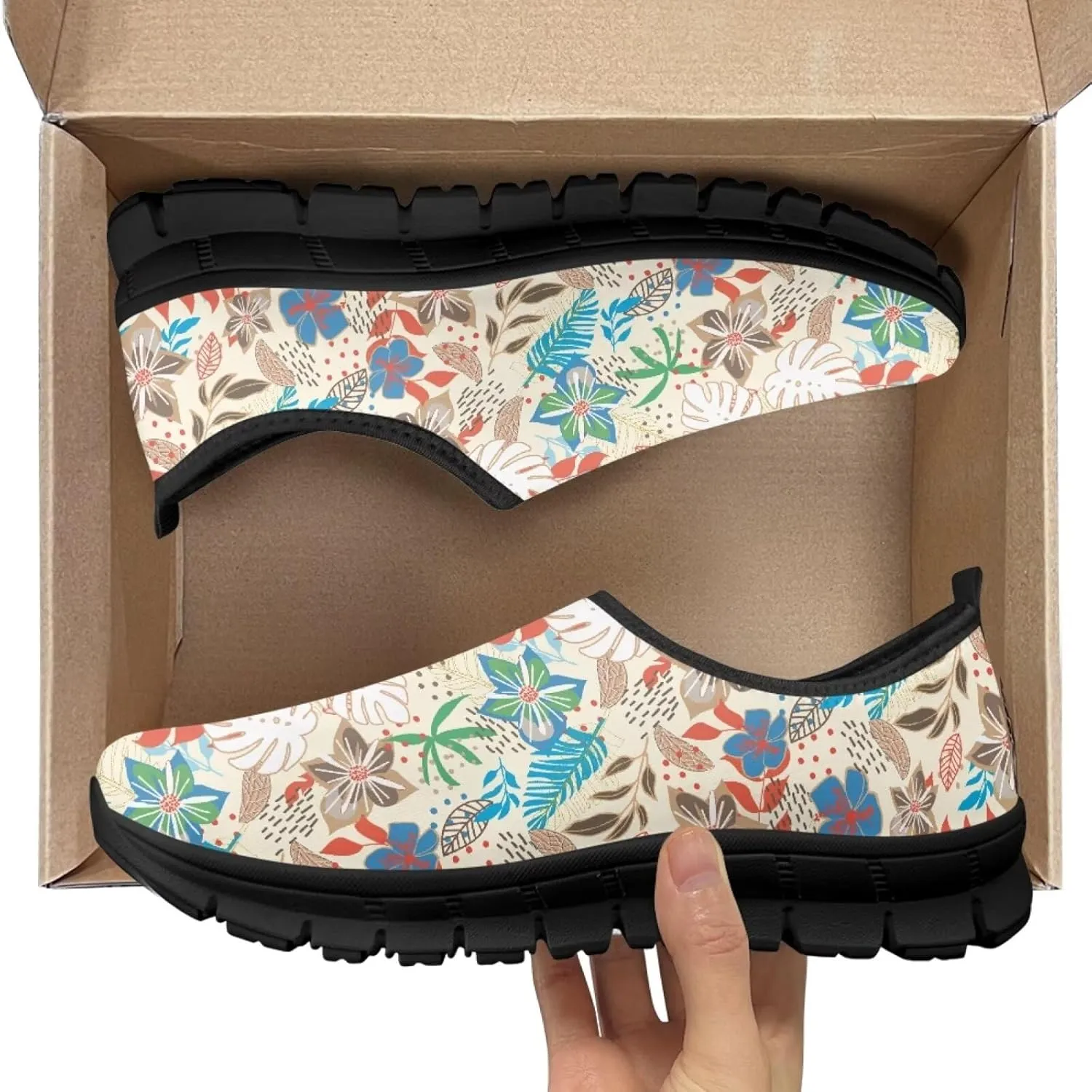 Low-Cut Flowers Pattern Casual Sneakers Women - Polyester Fabric Walking | Columbia Tennis Shoes