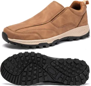 Men's Walking Slip On Shoes,Lightweight Waterproof Hiking Trekking Sneakers,Outdoor Non Slip Orthopedic Trainers,Extra Wide Lightweight Sports Shoes (Yellow 44EU)