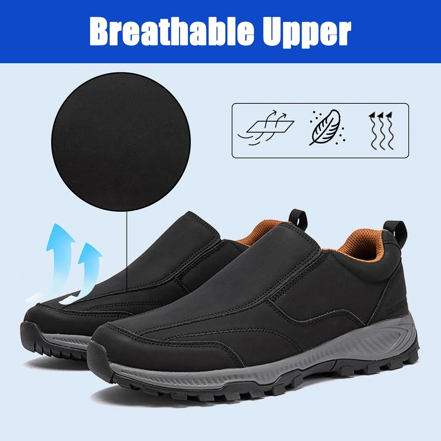 Men's Walking Slip On Shoes,Lightweight Waterproof Hiking Trekking Sneakers,Outdoor Non Slip Orthopedic Trainers,Extra Wide Lightweight Sports Shoes (Yellow 44EU)
