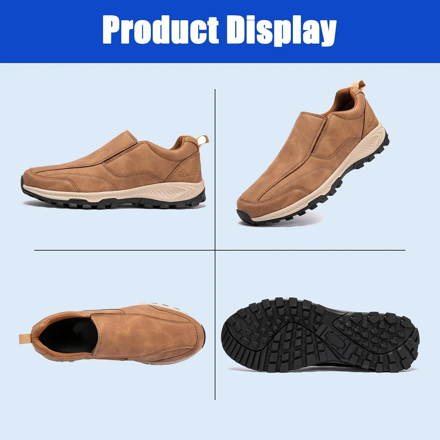 Men's Walking Slip On Shoes,Lightweight Waterproof Hiking Trekking Sneakers,Outdoor Non Slip Orthopedic Trainers,Extra Wide Lightweight Sports Shoes (Yellow 44EU)