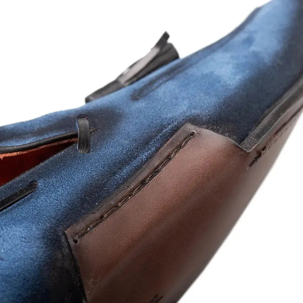 Mezlan Pavese 21310 Cobalt Genuine Suede Tassled Slip On Loafers