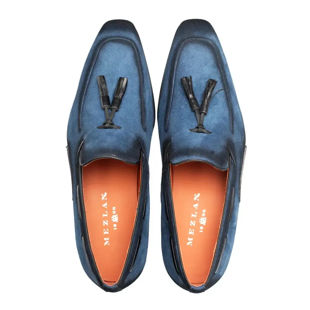 Mezlan Pavese 21310 Cobalt Genuine Suede Tassled Slip On Loafers