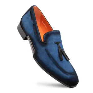 Mezlan Pavese 21310 Cobalt Genuine Suede Tassled Slip On Loafers