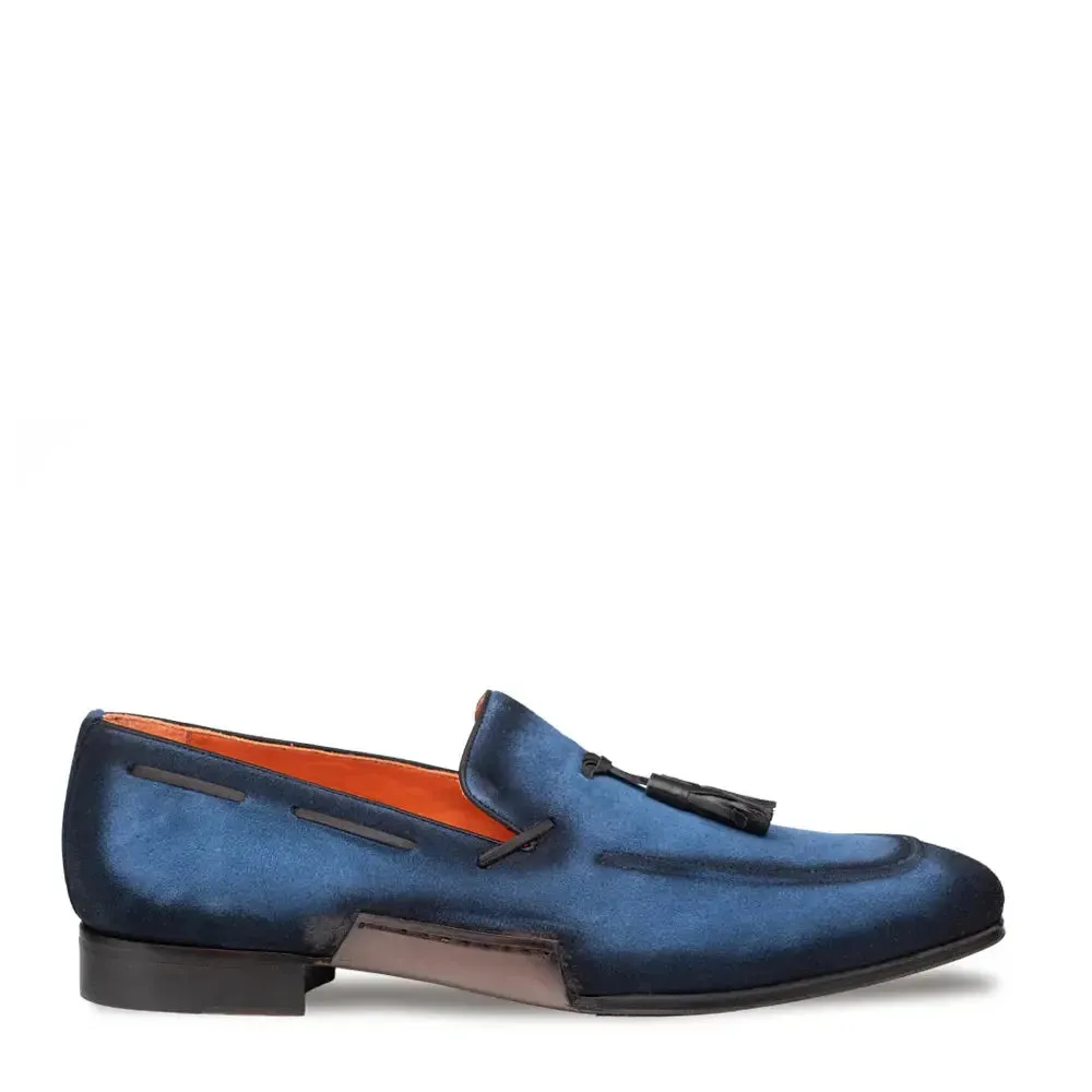 Mezlan Pavese 21310 Cobalt Genuine Suede Tassled Slip On Loafers