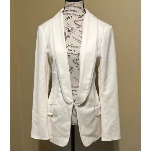 NWT White House Black Market Fringed Collar Long Sleeved Blazer White Sz 10 $148