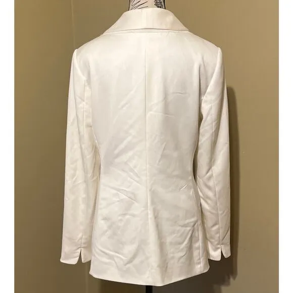NWT White House Black Market Fringed Collar Long Sleeved Blazer White Sz 10 $148