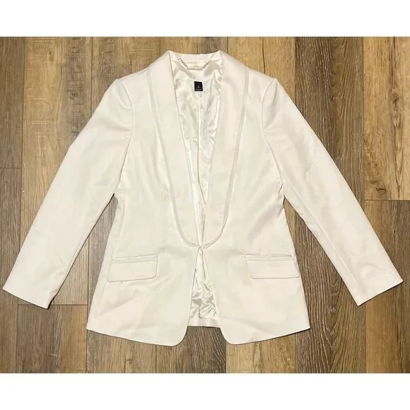 NWT White House Black Market Fringed Collar Long Sleeved Blazer White Sz 10 $148