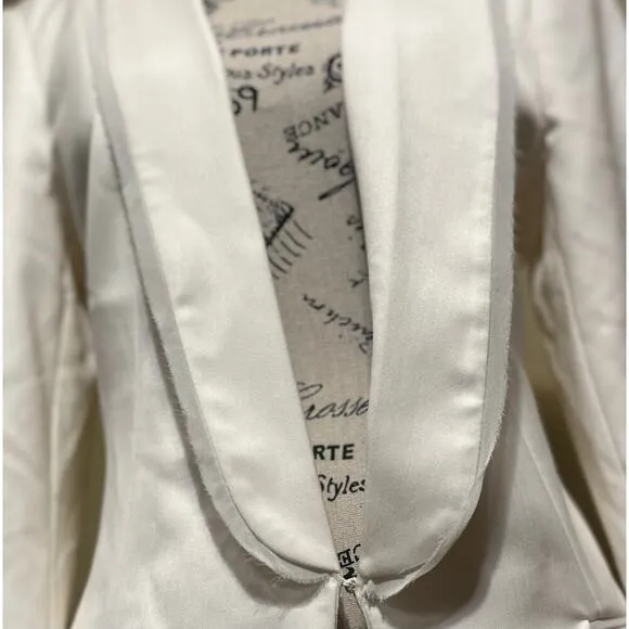 NWT White House Black Market Fringed Collar Long Sleeved Blazer White Sz 10 $148
