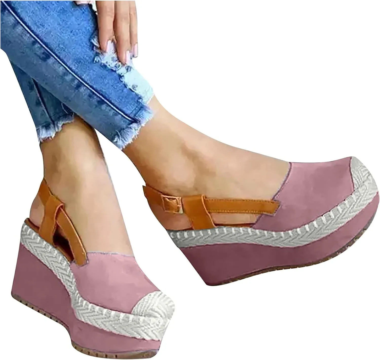 oiangi Women's Platform & Wedge Sandals Casual Summer Straps Buckle Slingback Baotou Closed Toes Heeled Sandals Comfy Boho Beach Shoes Sandalias Cuña