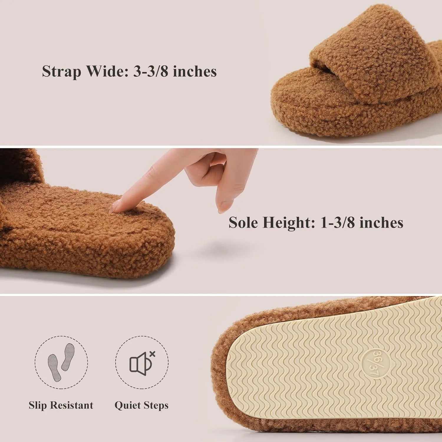 Parlovable Fuzzy Slippers for Women Open Toe Curly Fur Fluffy House Shoes Memory Foam Thick Sole Non-Slip Slides Cozy Sandals Indoor Outdoor