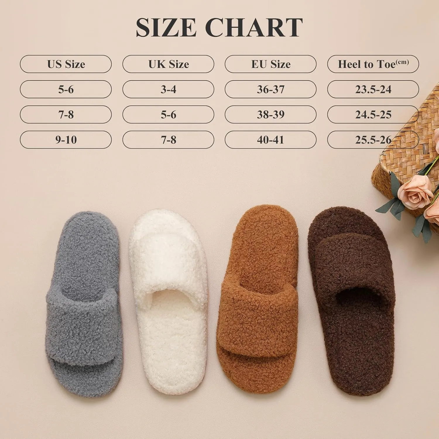 Parlovable Fuzzy Slippers for Women Open Toe Curly Fur Fluffy House Shoes Memory Foam Thick Sole Non-Slip Slides Cozy Sandals Indoor Outdoor