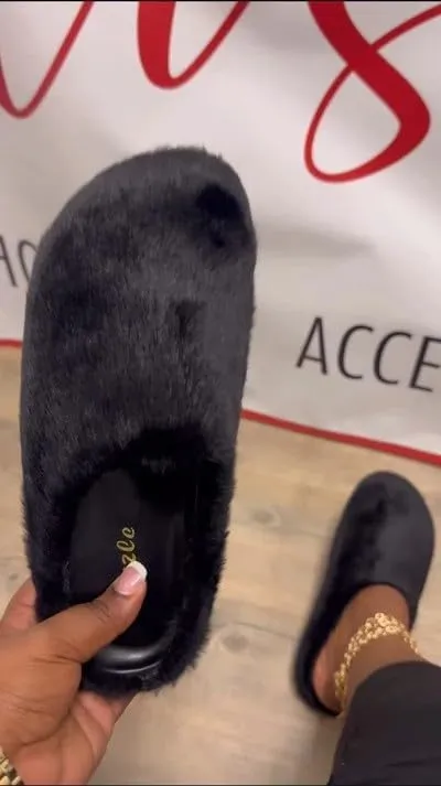 Pazzle Women's Furry-10 Short Plush Faux Fur Fuzzy Slip On Closed Toe Clog Sandals