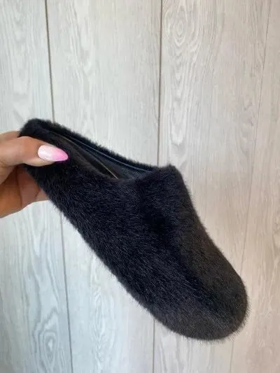 Pazzle Women's Furry-10 Short Plush Faux Fur Fuzzy Slip On Closed Toe Clog Sandals