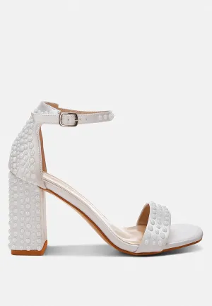 Pearls Embellished Satin Sandals By MODE
