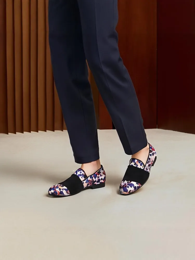 Piergitar animal spots hand-painted jacquard cloth matte leather horizontal belt European and American loafers one-pedal loafers men