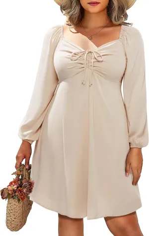 Pinup Fashion Women Plus Size Casual Puff Sleeve Smocked Short Summer Sundress A Line Babydoll Cute Mini Dresses