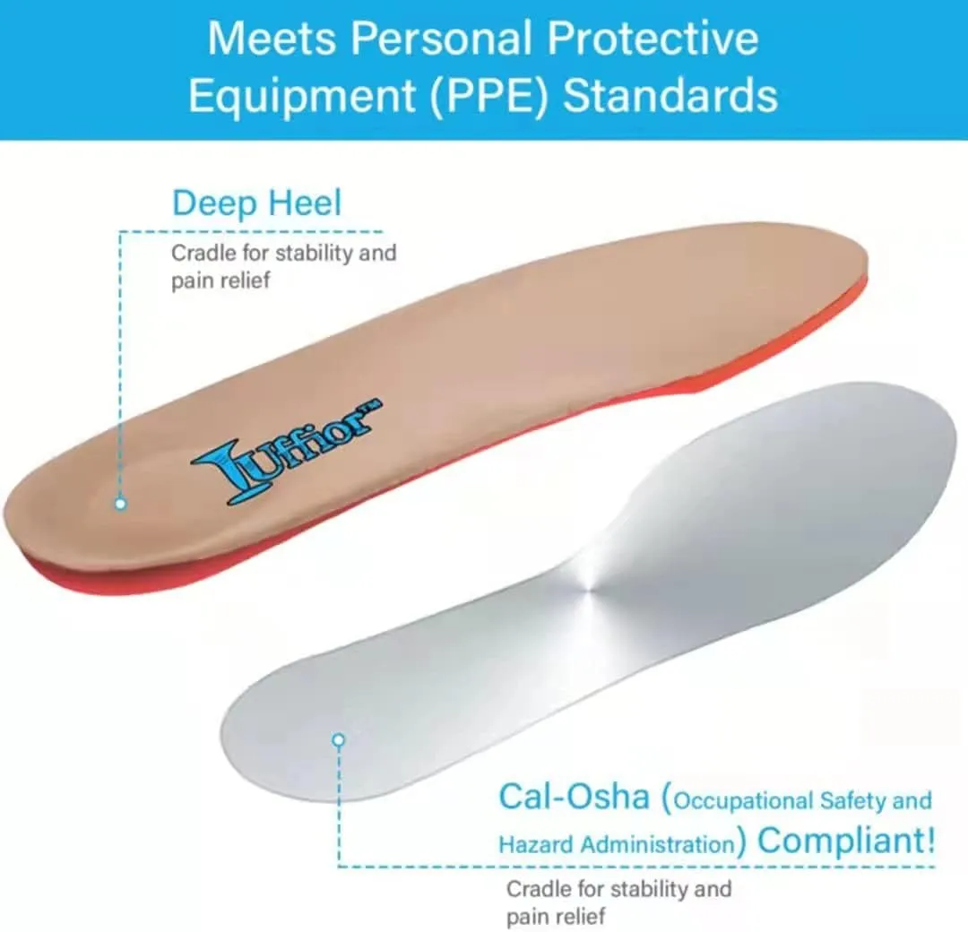 Puncture Resistant Flexible Steel Plate Nail Proof Arch Support Men & Women Supportive Insoles Inserts Personal Protective Equipment (PPE) Comfort Protection for Safety Work Shoes Boots (L)