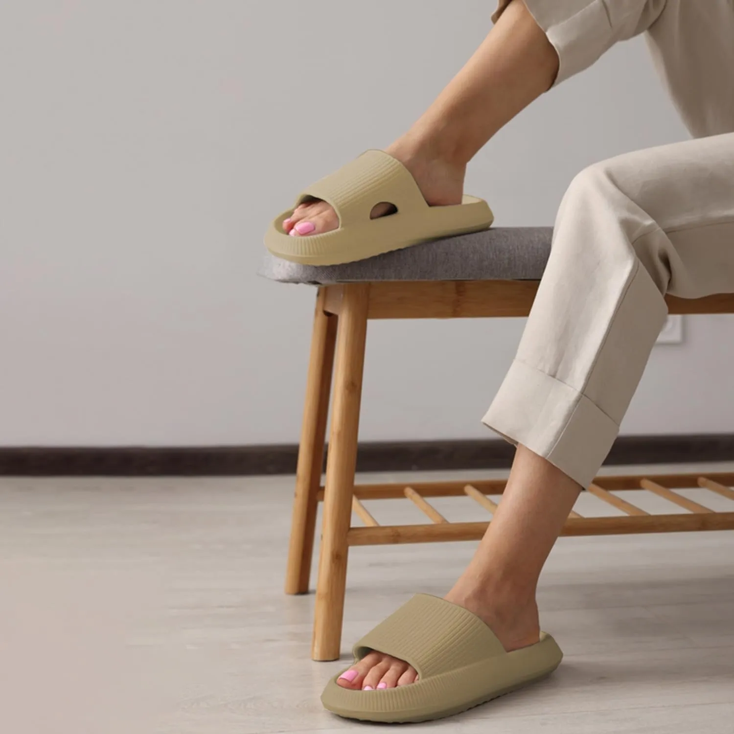 Slides Pillow Slippers for Women and Men Non Slip Quick Drying Shower Slides Bathroom Sandals | Thick Sole | Anti-Slip Cloud Slippers Lightweight Spa Open Toe Shower Sandals | Indoor & Outdoor