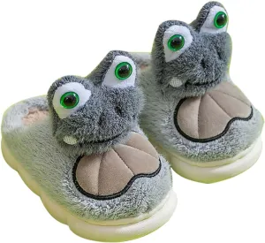 Toddler Cute 3D Frog Pattern Fuzzy Slippers Cotton 𝐂artoon Sandals Cozy Warm Plush Slip On House Slippers Big Slippers