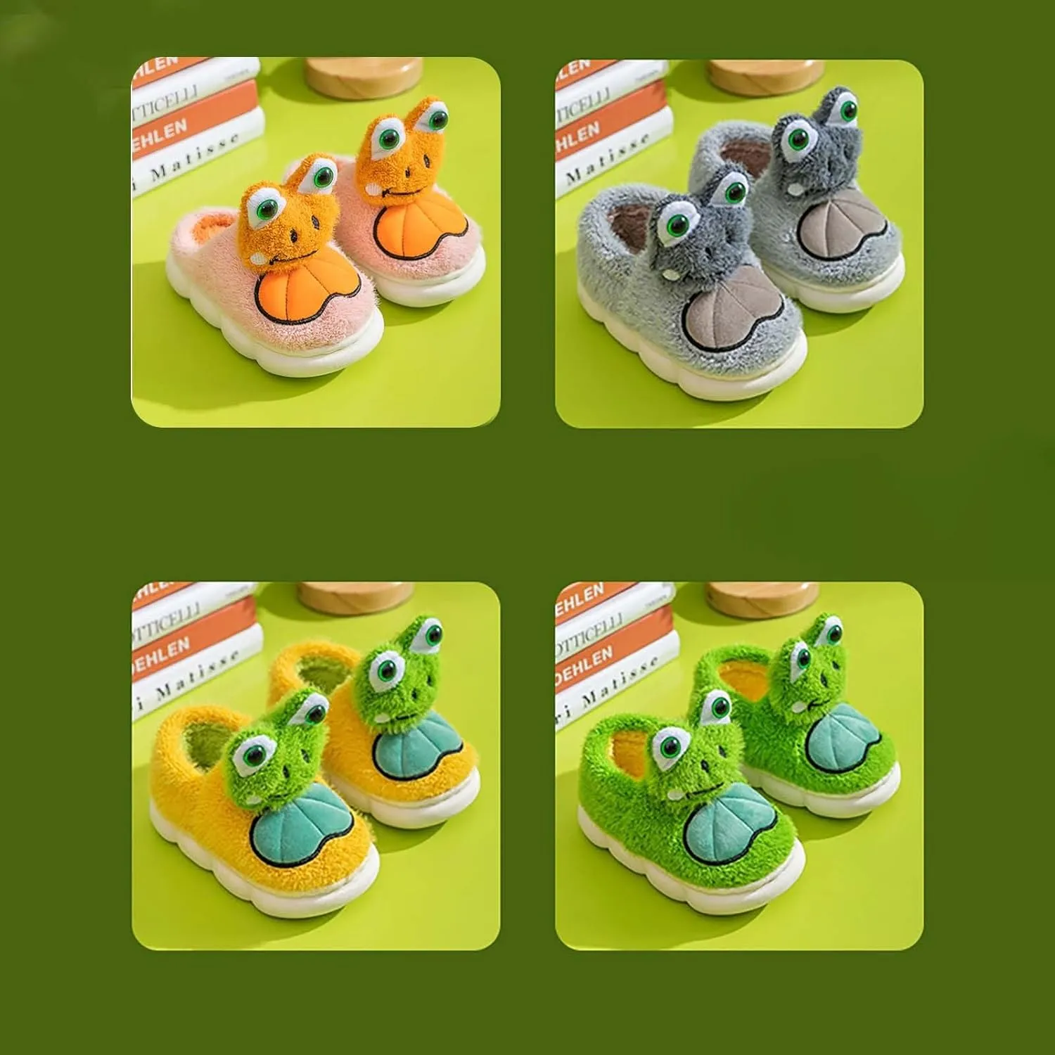 Toddler Cute 3D Frog Pattern Fuzzy Slippers Cotton 𝐂artoon Sandals Cozy Warm Plush Slip On House Slippers Big Slippers