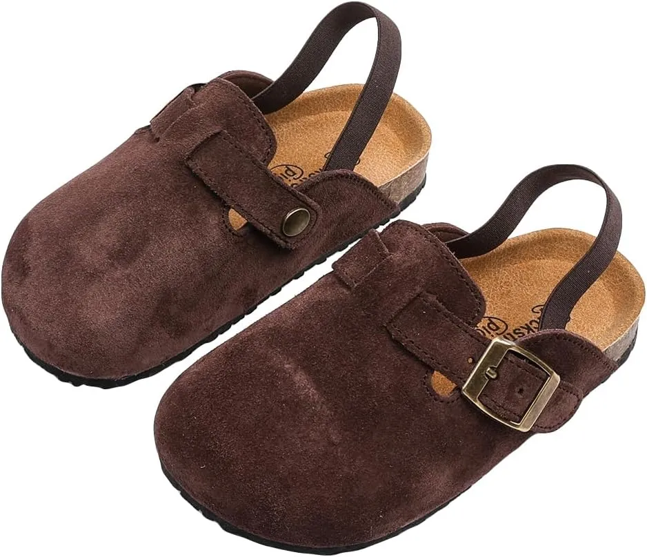 Toddler Suede Clogs with Strap Kids Suede Clogs Slippers Adjustable Straps for Boys Girls Indoor & Outdoor Slip-on Kids Shoes