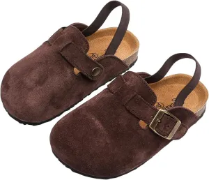 Toddler Suede Clogs with Strap Kids Suede Clogs Slippers Adjustable Straps for Boys Girls Indoor & Outdoor Slip-on Kids Shoes