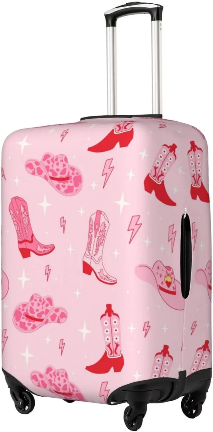 Travel Luggage Cover Suitcase Elastic Washable Stretch Retro Cowgirl Boots Hat Pink Western Suitcase Protector Bag,Anti-Scratch Spandex Double-Sided