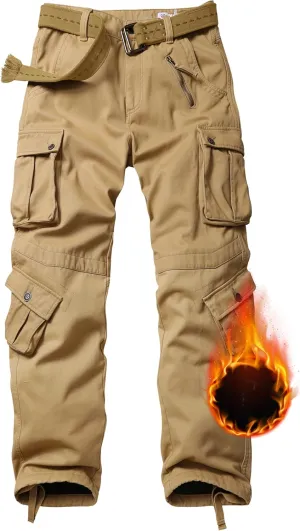 TRGPSG Men's Fleece Lined Hiking Pants Outdoor Windproof Outdoor Cargo Pants Casual Work Ski Pants with 8 Pockets