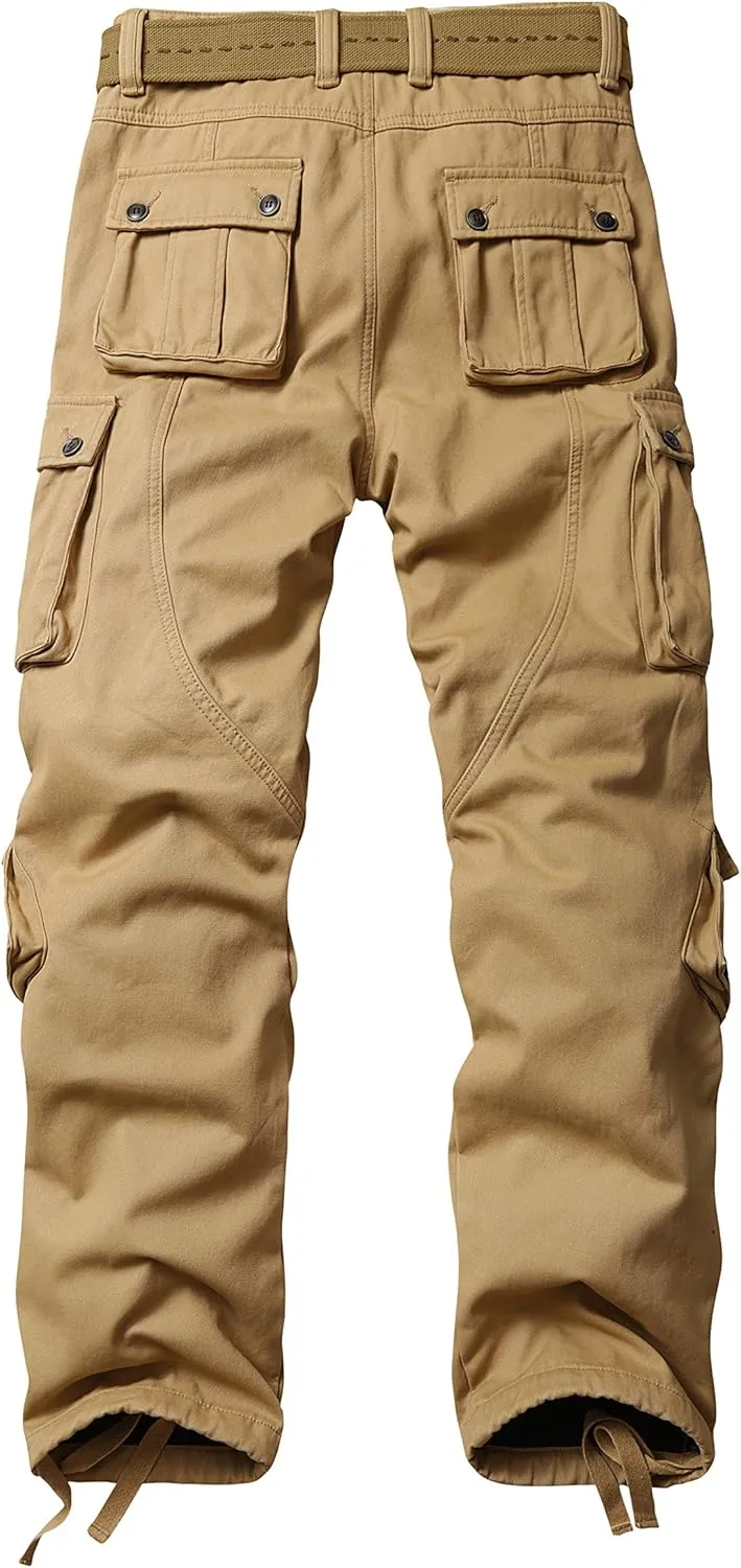 TRGPSG Men's Fleece Lined Hiking Pants Outdoor Windproof Outdoor Cargo Pants Casual Work Ski Pants with 8 Pockets