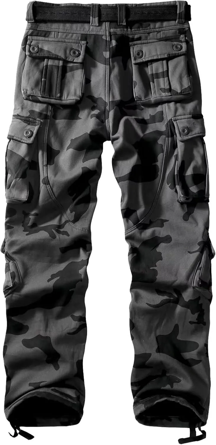 TRGPSG Men's Fleece Lined Hiking Pants Outdoor Windproof Outdoor Cargo Pants Casual Work Ski Pants with 8 Pockets