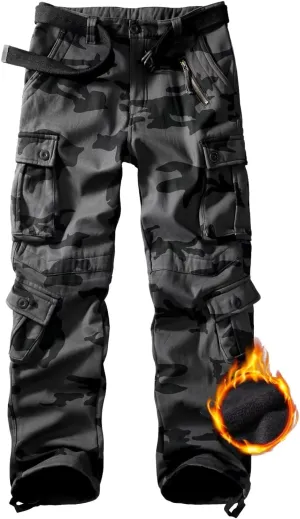 TRGPSG Men's Fleece Lined Hiking Pants Outdoor Windproof Outdoor Cargo Pants Casual Work Ski Pants with 8 Pockets