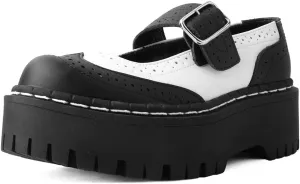 T.U.K. Shoes Black/White TUKskin™ Double Decker Mary Jane Shoes for Women, Round Toe Ankle Strap Platform Chunky Heel Gothic Vintage Oxford Dress