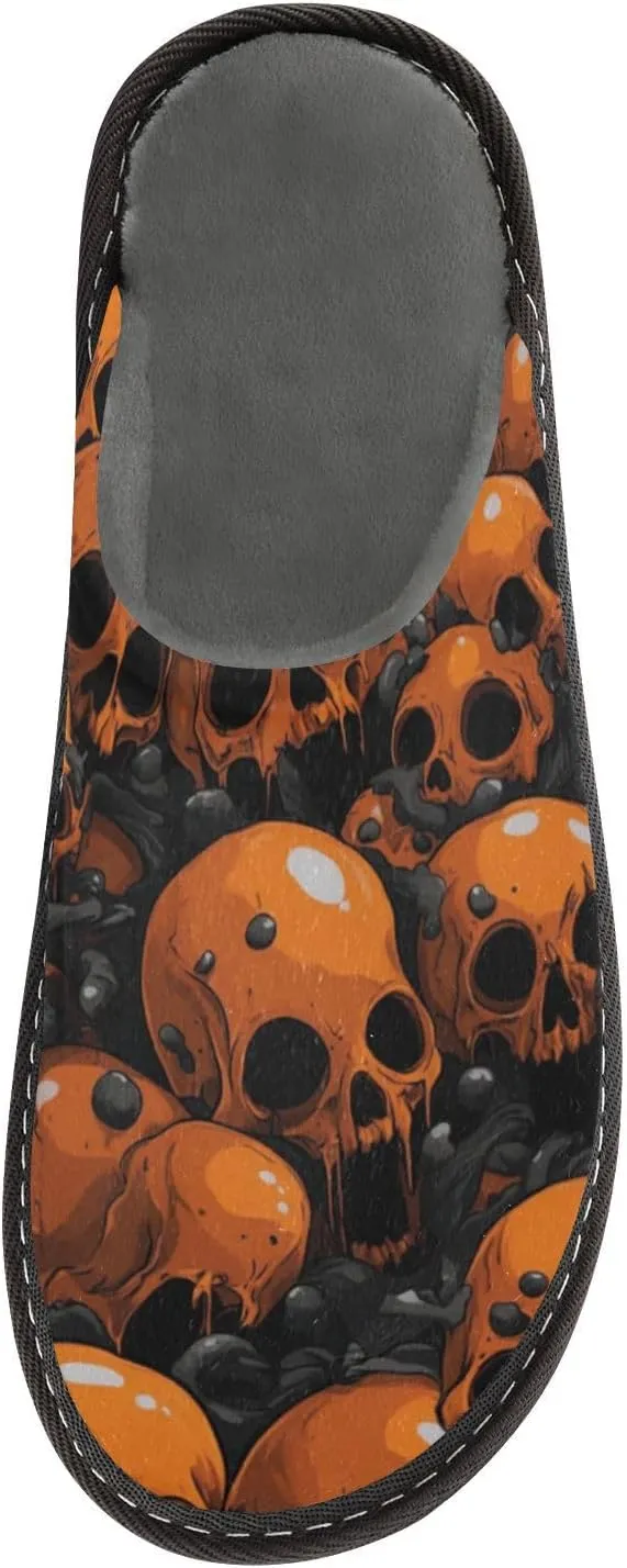 Unisex Womens Mens Zombie Skull House Slippers Comfy Warm Plush Slip-On Felt Cozy Memory Home Slippers Indoor Outdoor Fall Winter Home Shoes
