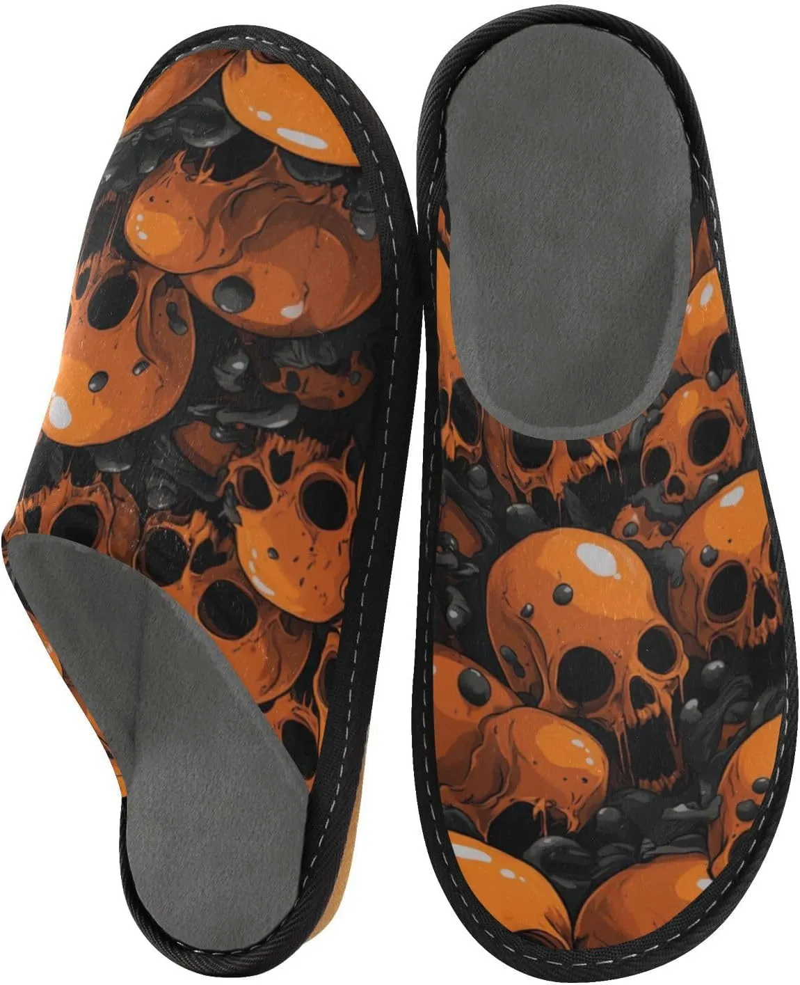 Unisex Womens Mens Zombie Skull House Slippers Comfy Warm Plush Slip-On Felt Cozy Memory Home Slippers Indoor Outdoor Fall Winter Home Shoes