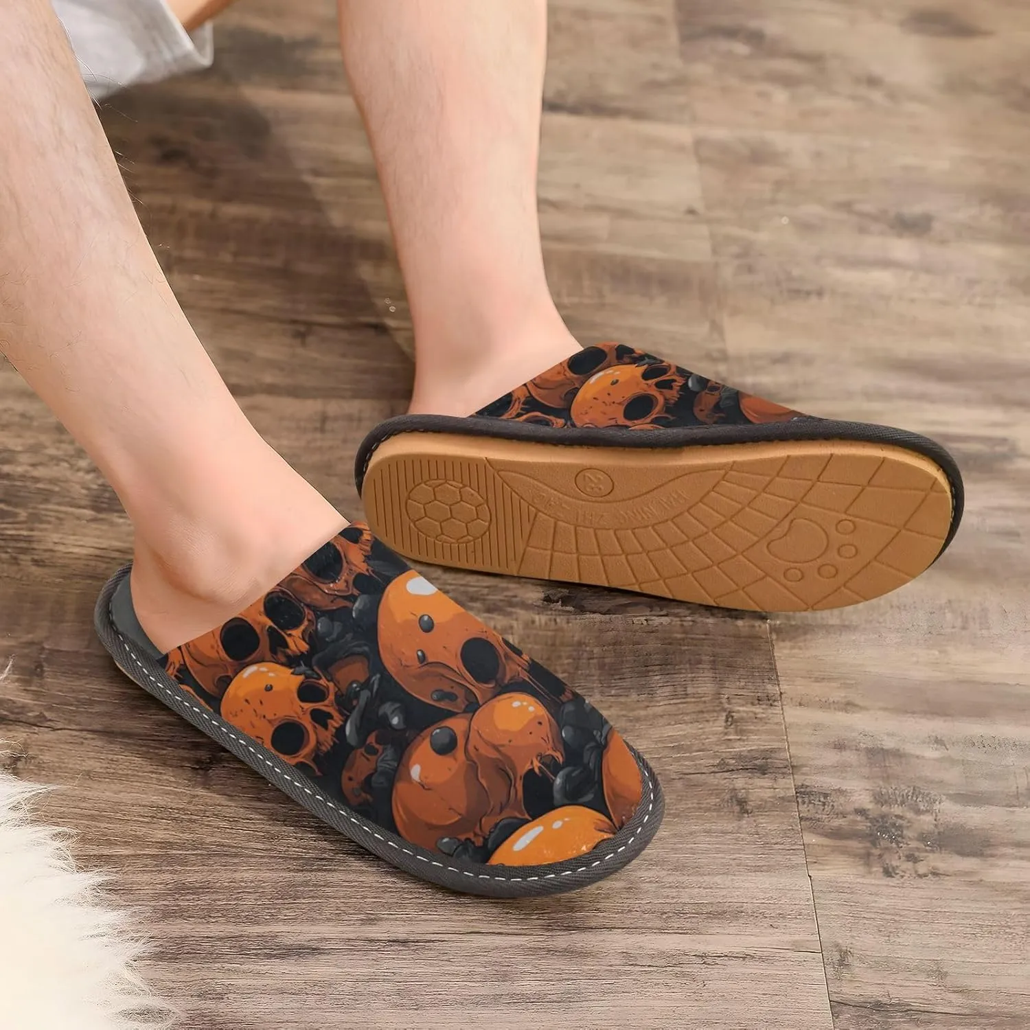 Unisex Womens Mens Zombie Skull House Slippers Comfy Warm Plush Slip-On Felt Cozy Memory Home Slippers Indoor Outdoor Fall Winter Home Shoes