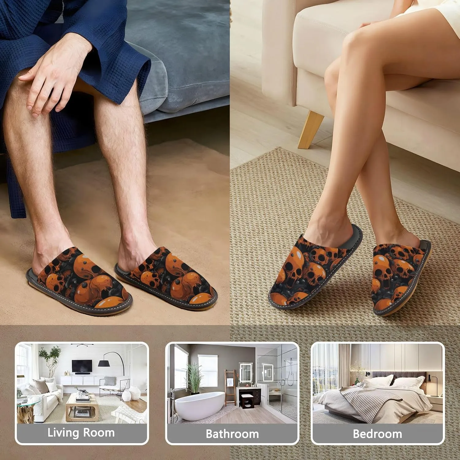 Unisex Womens Mens Zombie Skull House Slippers Comfy Warm Plush Slip-On Felt Cozy Memory Home Slippers Indoor Outdoor Fall Winter Home Shoes